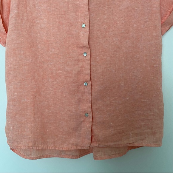 Tahari 100% Linen Women Button Front Short Sleeves Shirt Coral Top - Picture 5 of 14
